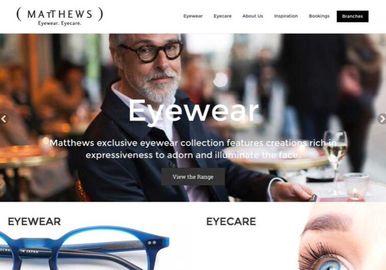 1 Matthews eyewear website home page layout