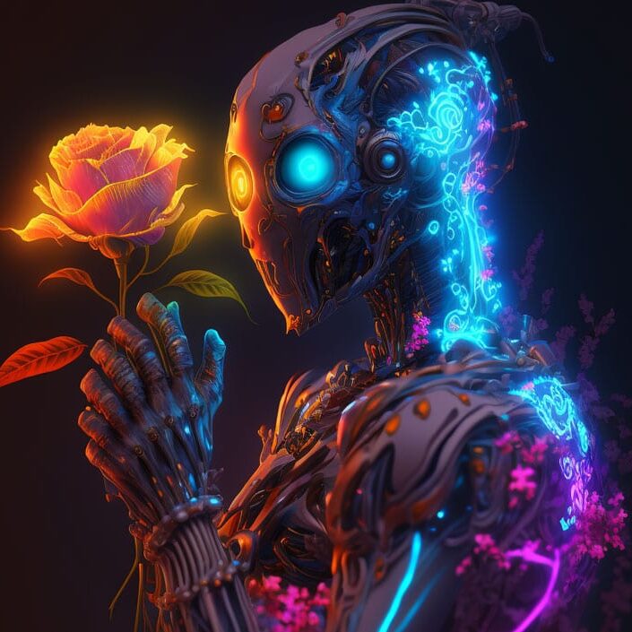 coNTrolAi_cyborg_holding_a_magic_flower_romantic_pose_neon AI design tools for designers