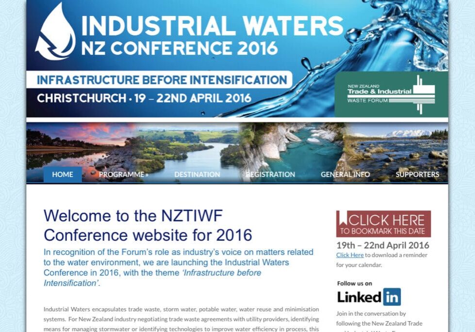 Industrial Waters NZ NZTIWF 2016 conference wordpress website