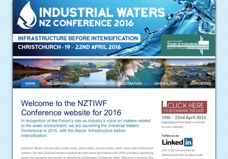 Industrial Waters NZ NZTIWF 2016 conference wordpress website